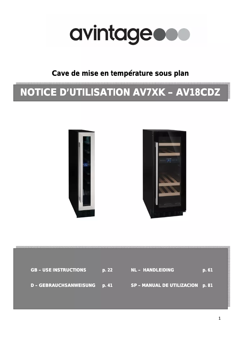 Image de la première page du manuel de l'appareil AV54SXDZ-IX