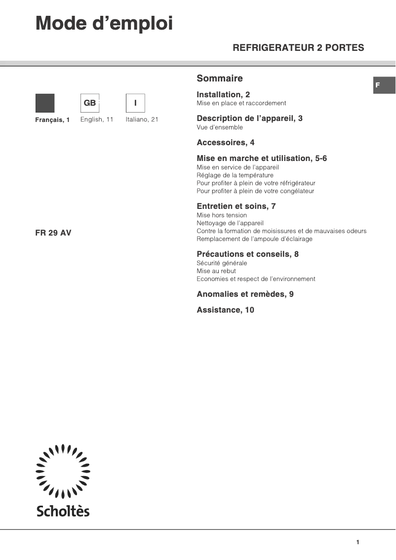 Image de la première page du manuel de l'appareil RD 29 V