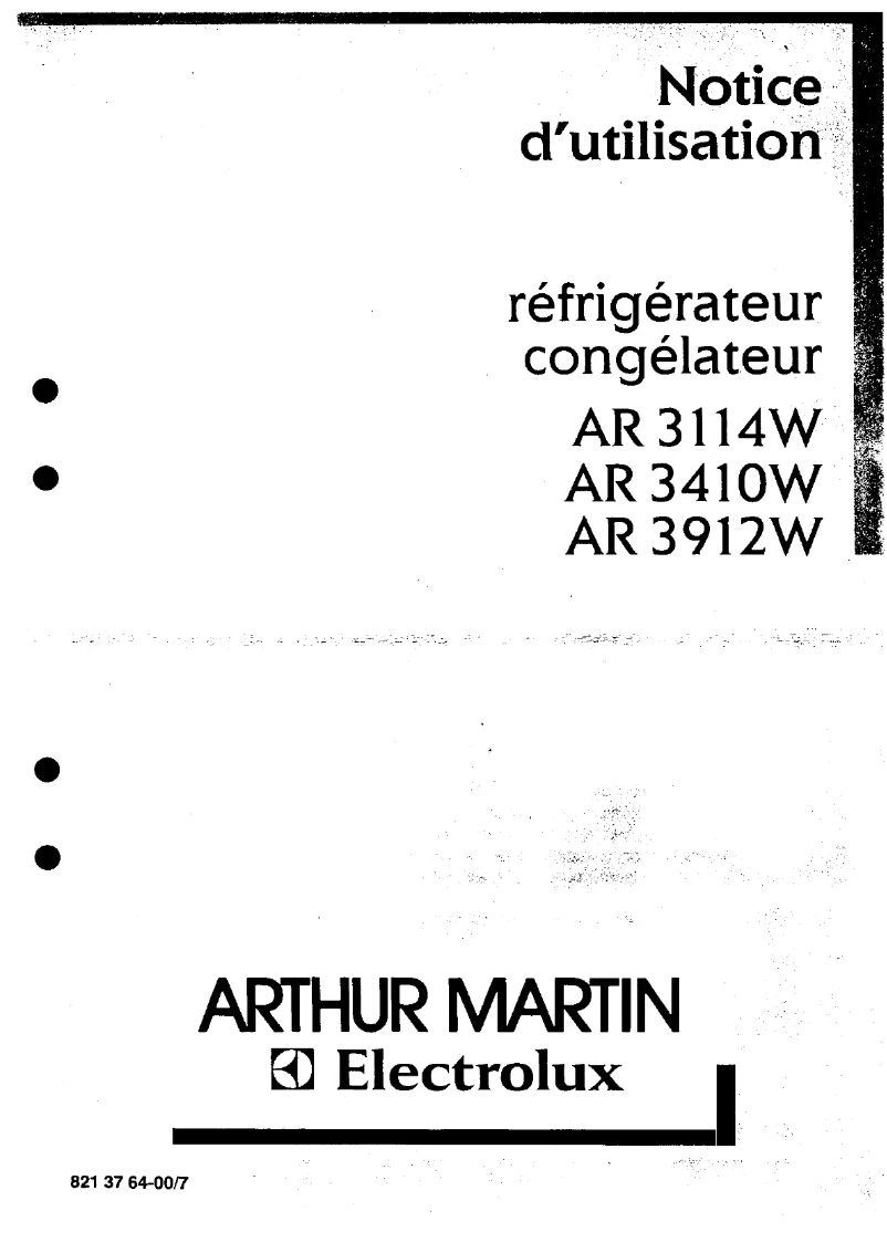 Page 1 de la notice Manuel utilisateur Arthur Martin-Electrolux AR3912W