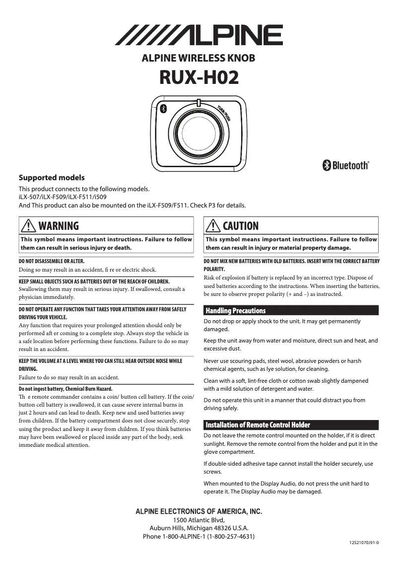 Página 1 del manual Manual de usuario Alpine RUX-H02
