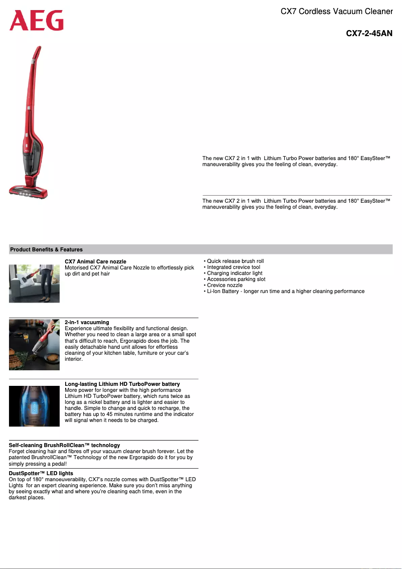 Página 1 del manual Ficha técnica AEG CX7-2-45AN