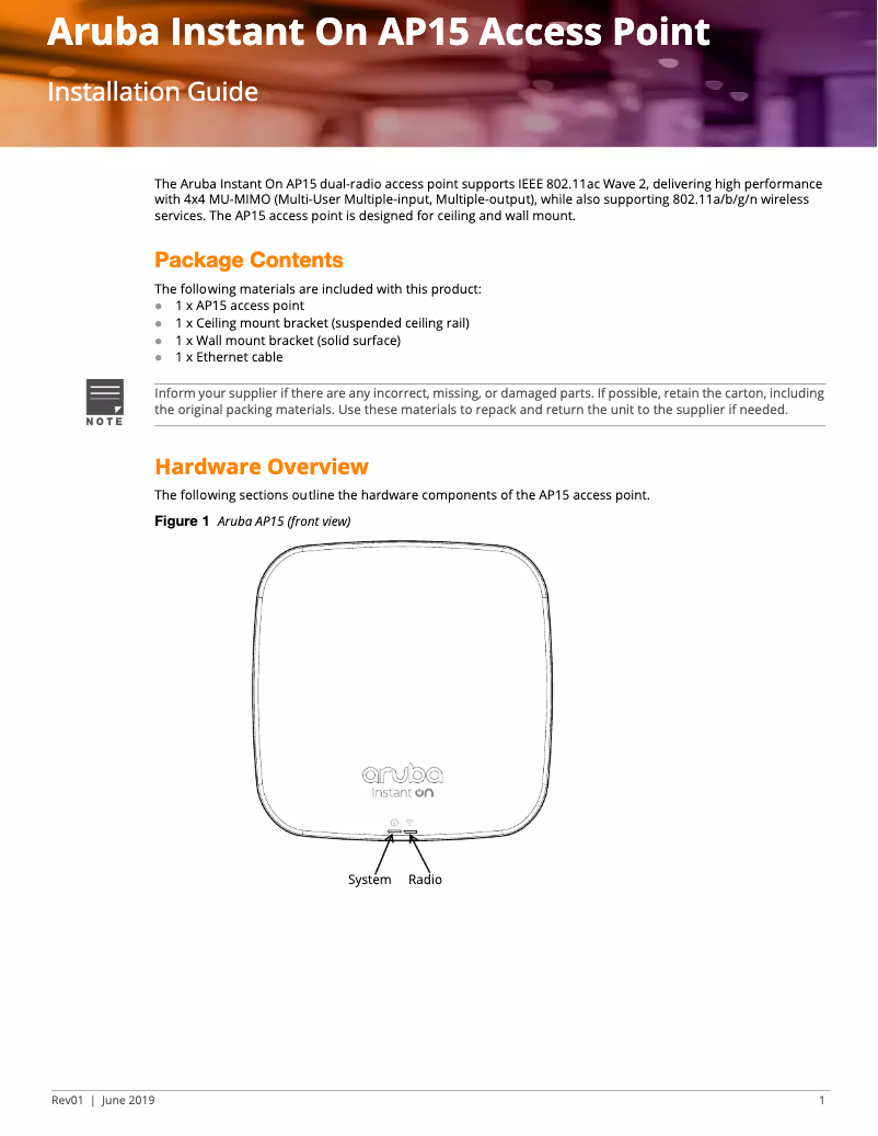 Page n°1 - Manuel utilisateur Aruba Instant On AP15