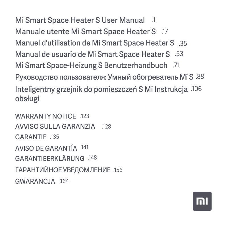 Page n°1 - Manuel utilisateur Xiaomi Mi Smart Space Heater S