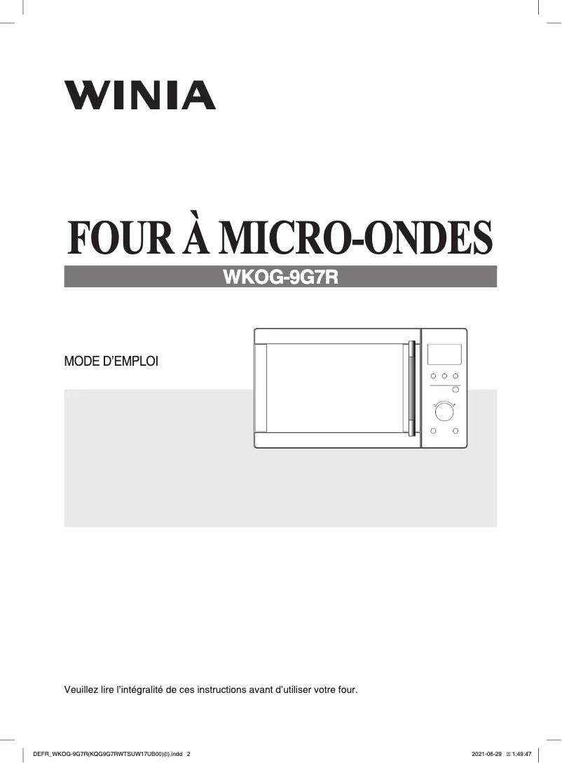 Page n°1 - Manuel utilisateur Winia WKOG-9G7R