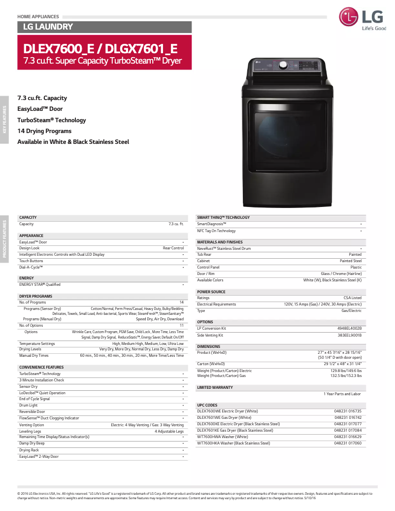 Page n°1 - Fiche technique LG DLEX7600