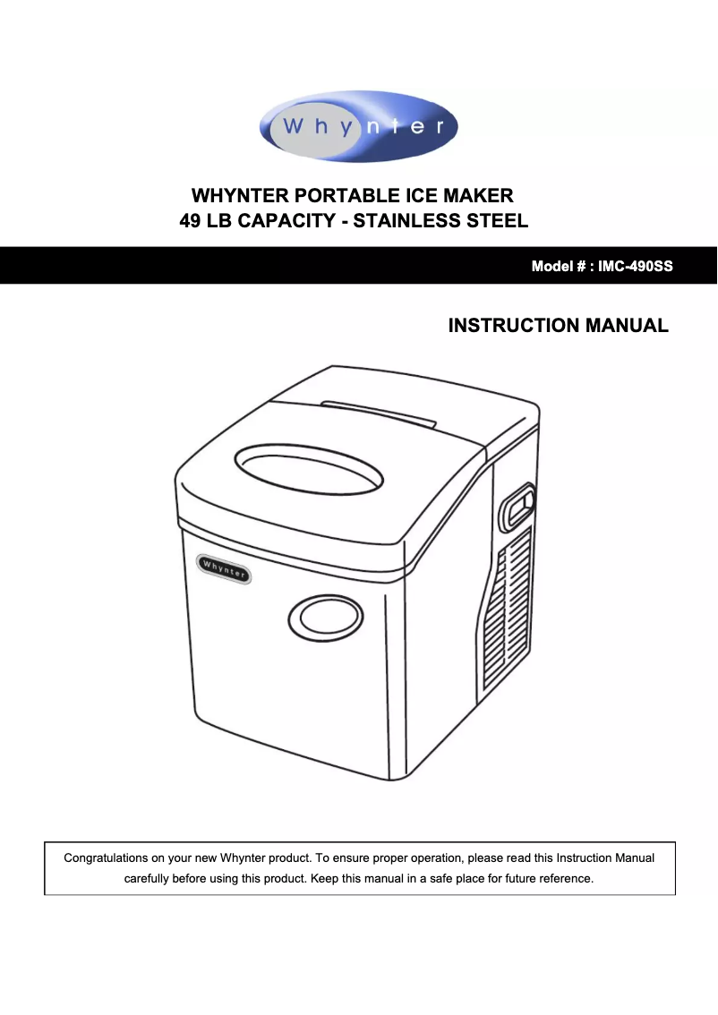 Page 1 de la notice Manuel utilisateur Whynter IMC-490SS