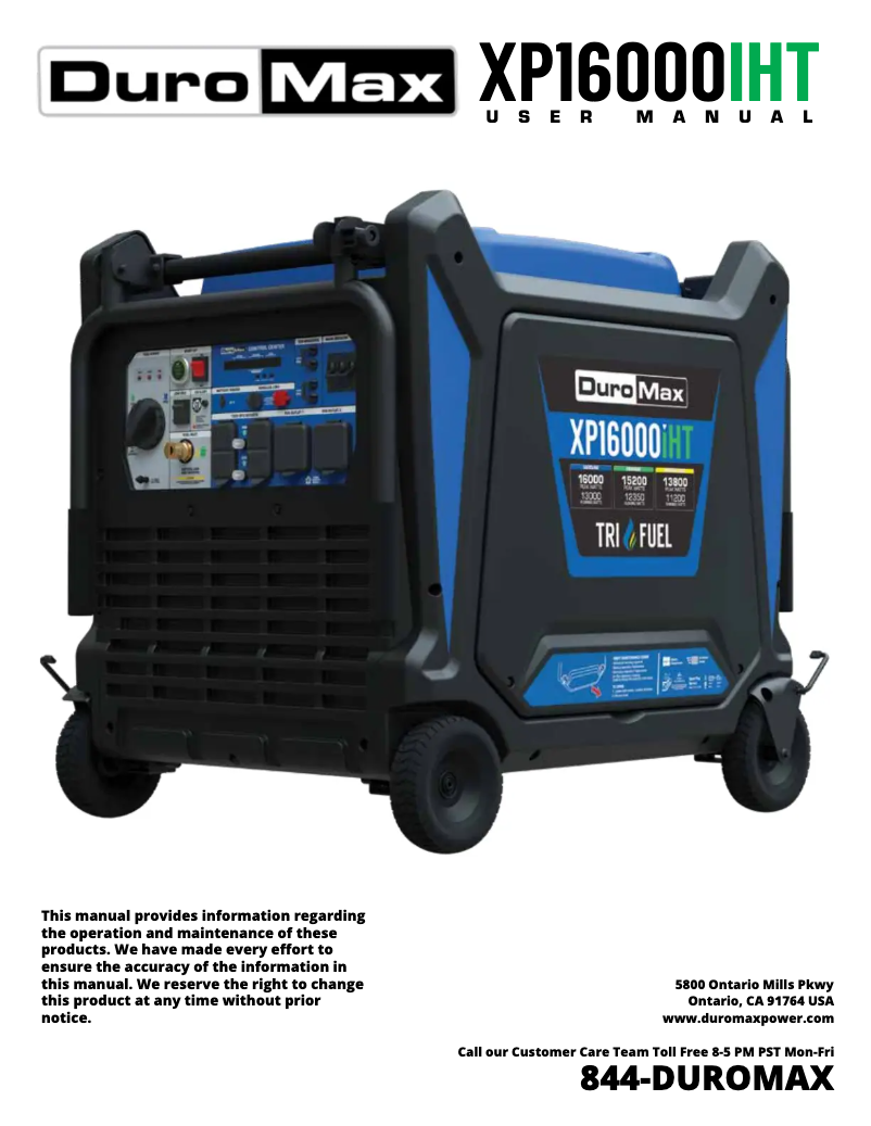 Page n°1 - Manuel utilisateur DuroMax XP16000iHT