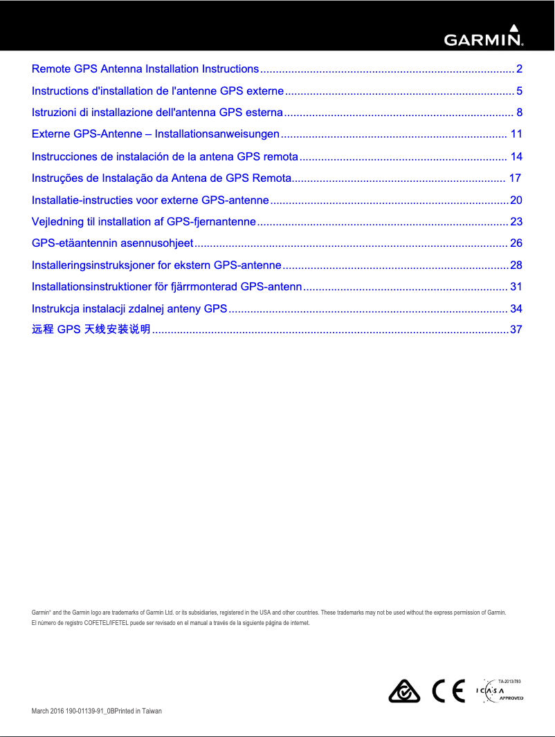 Page n°1 - Manuel utilisateur Garmin GA 38 GPS