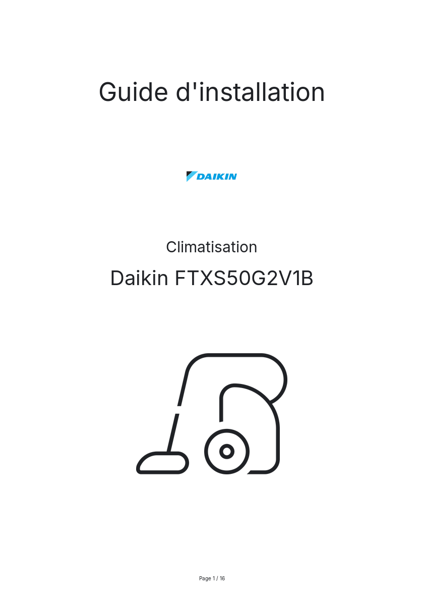 Page n°1 - Guide d'installation Daikin FTXS50G2V1B