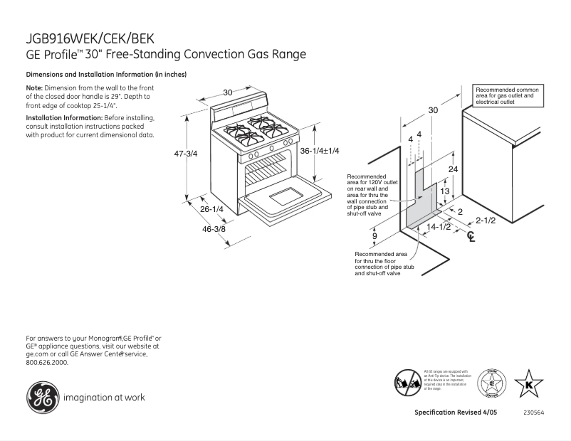 Page 1 de la notice Fiche technique GE Profile JGB916WEKWW