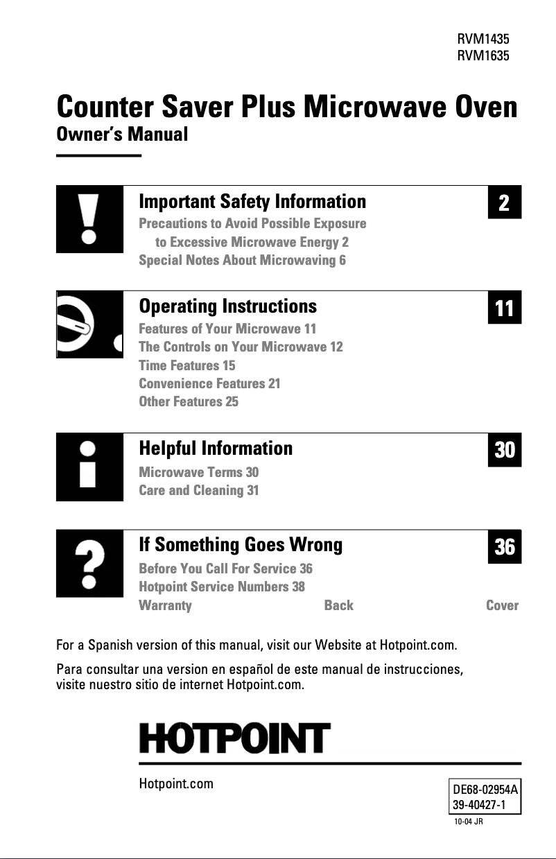 Page 1 de la notice Manuel d'utilisation et d'entretien Hotpoint RVM1635WJ