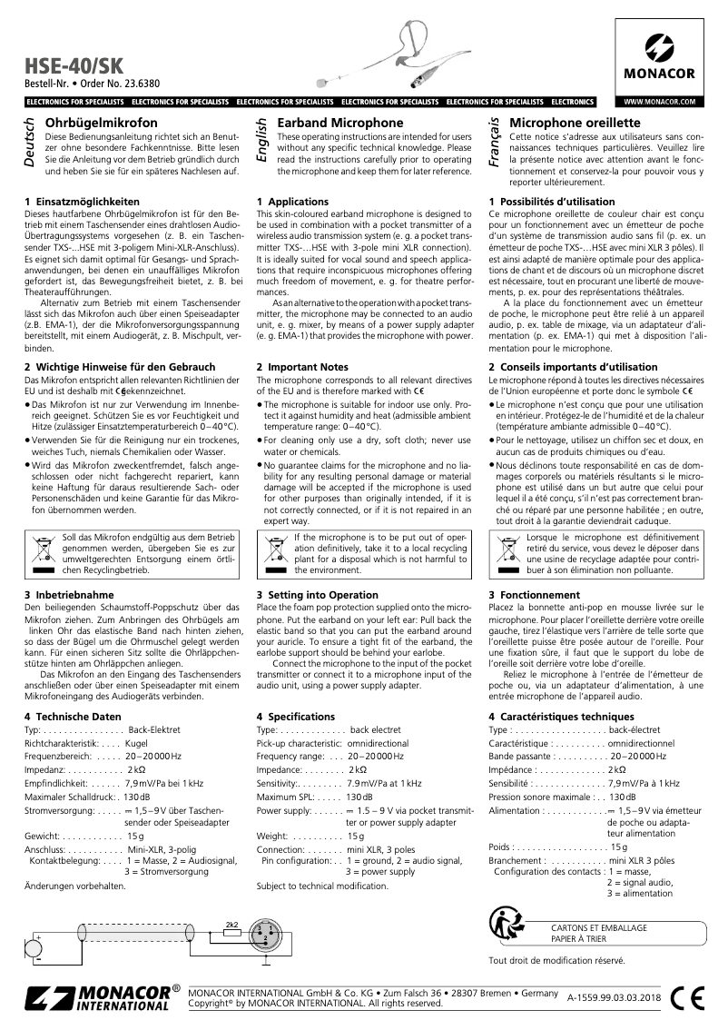 Image de la première page du manuel de l'appareil HSE-40/SK