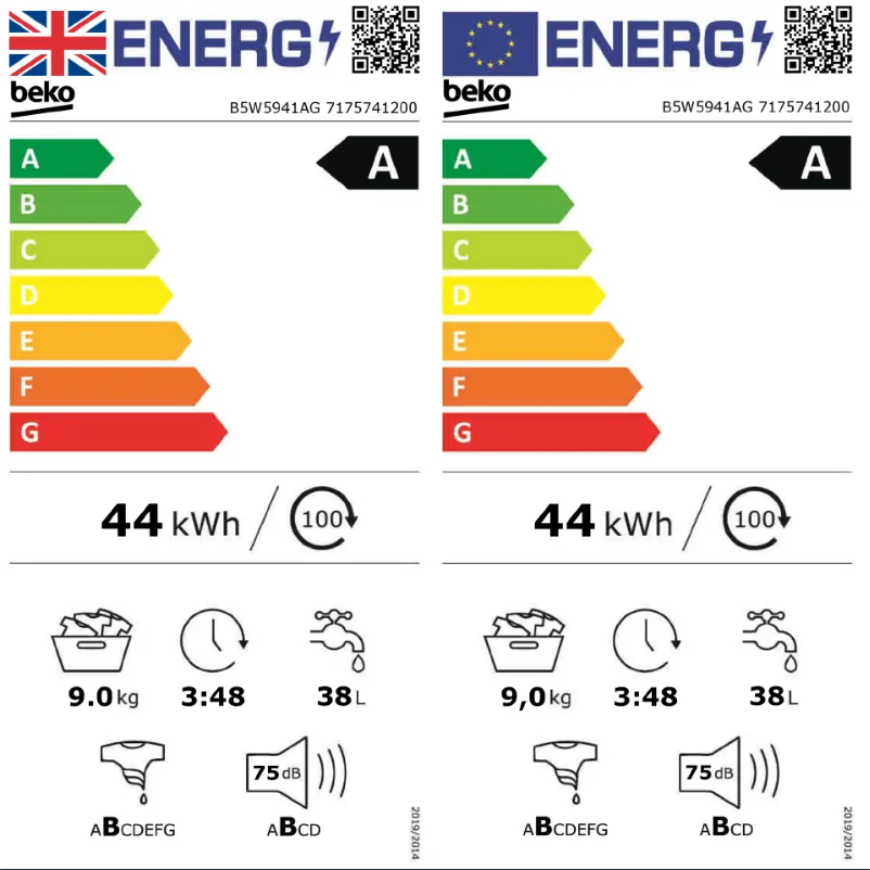 Page 1 de la notice Label énergétique Beko FBQ8708