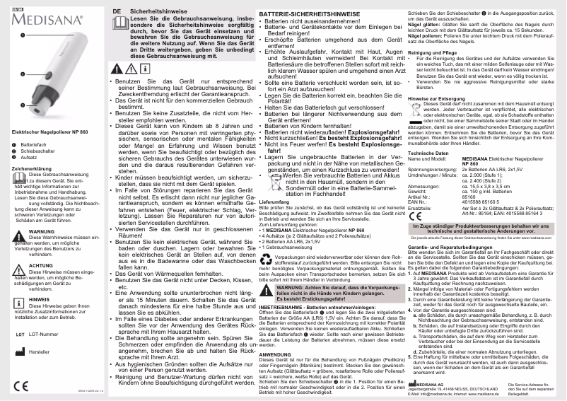 Page n°1 - Manuel utilisateur Medisana NP 860