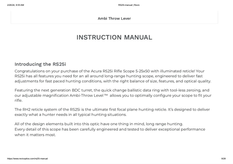 Page n°1 - Manuel utilisateur Revic RS25i