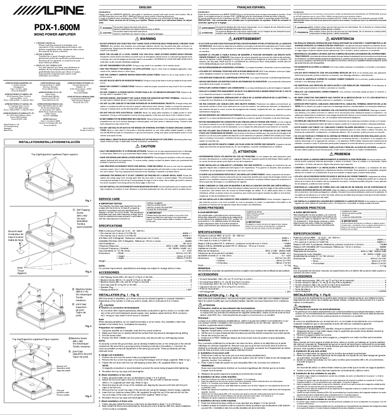 Page n°1 - Manuel utilisateur Alpine PDX-1.600M