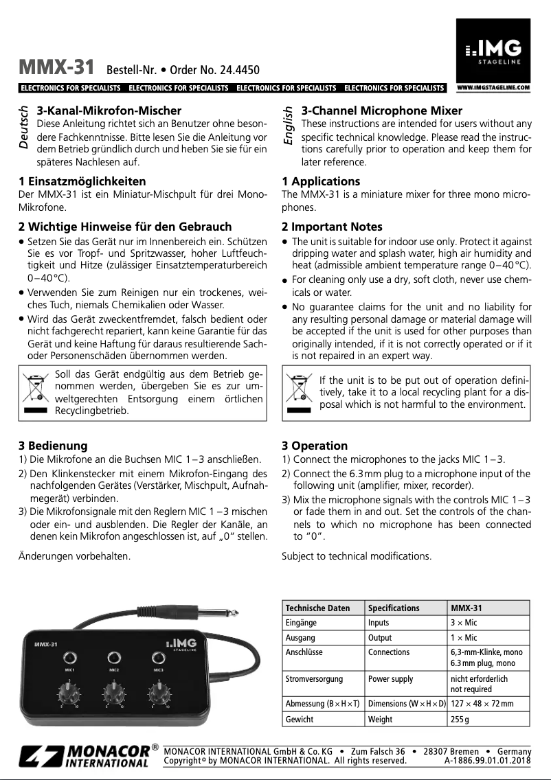 Page 1 de la notice Manuel utilisateur IMG Stageline MMX-31
