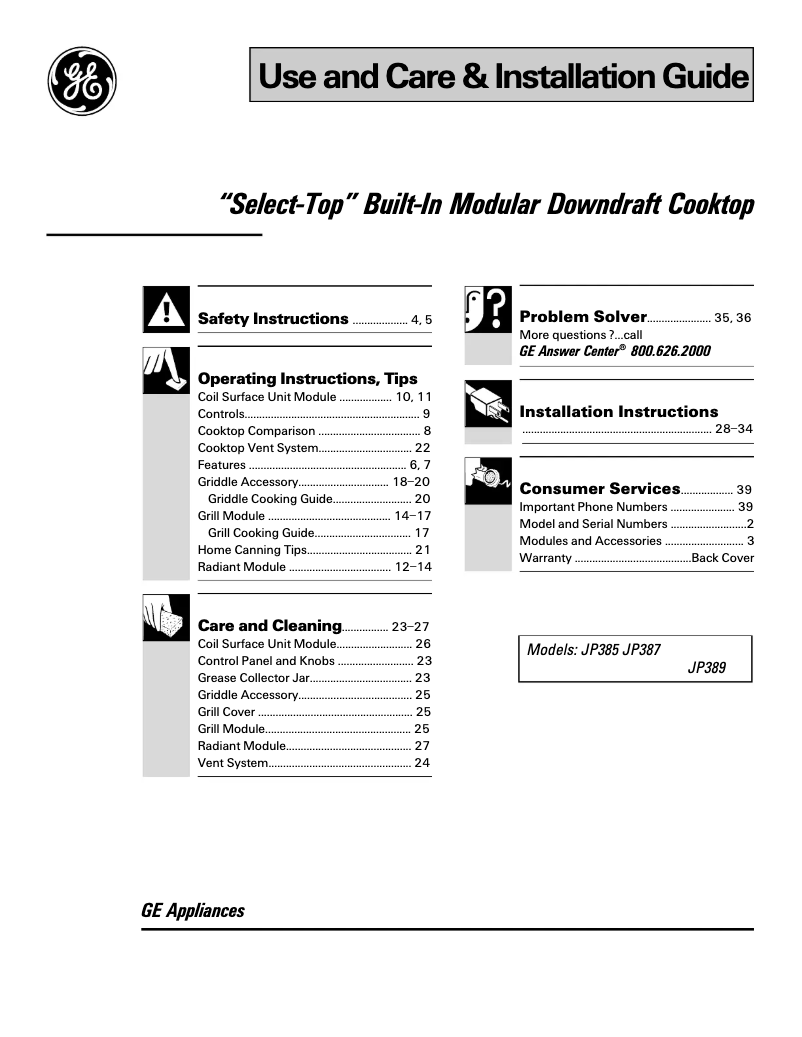 Page n°1 - Guide d'installation GE 30" Select-Top JP385WVWW