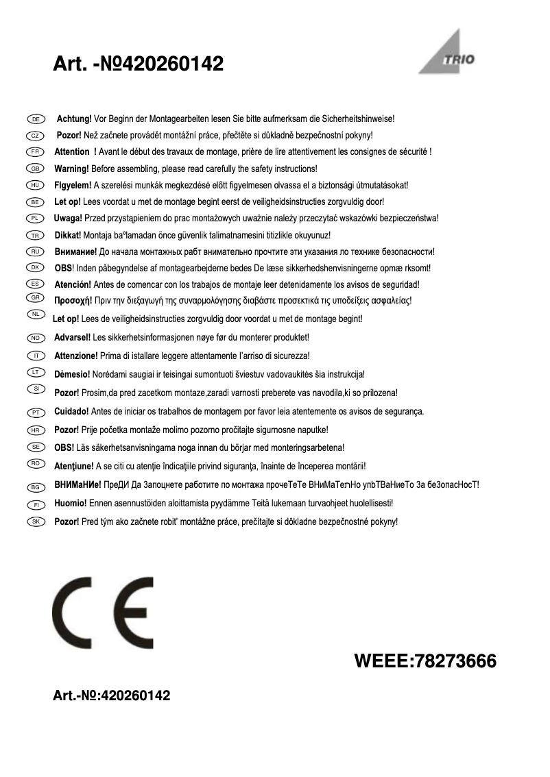 Page n°1 - Manuel utilisateur Trio Lighting Seine