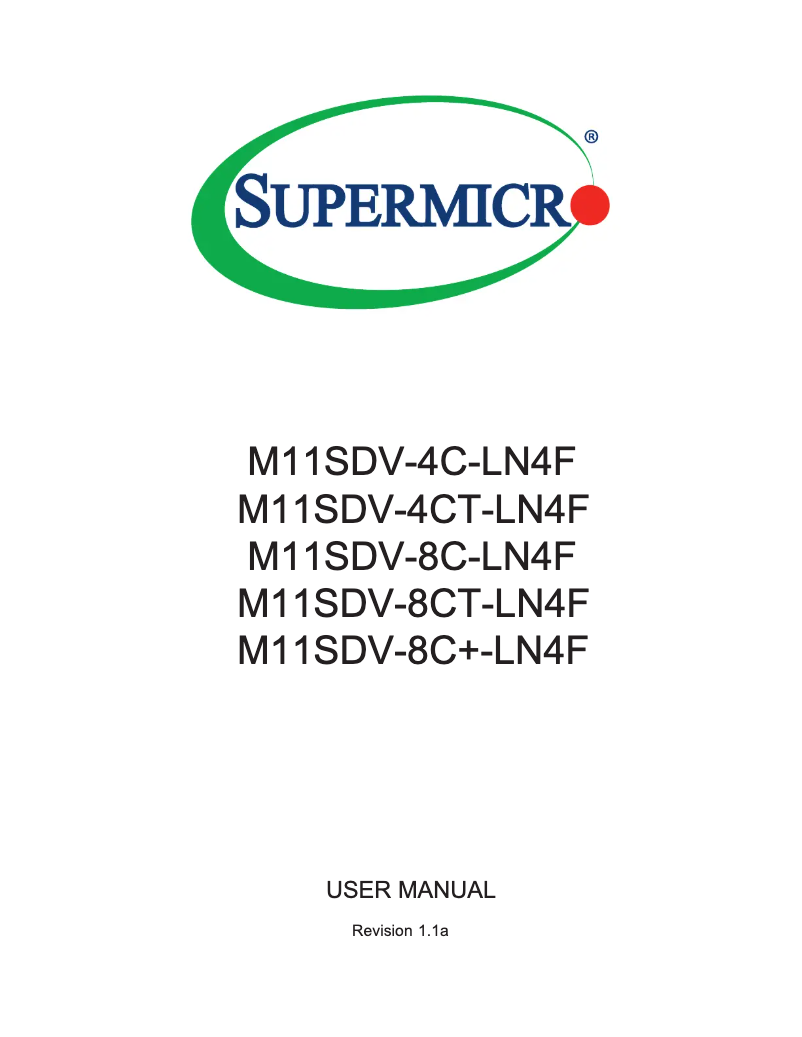 Page 1 de la notice Manuel utilisateur Supermicro M11SDV-4CT-LN4F