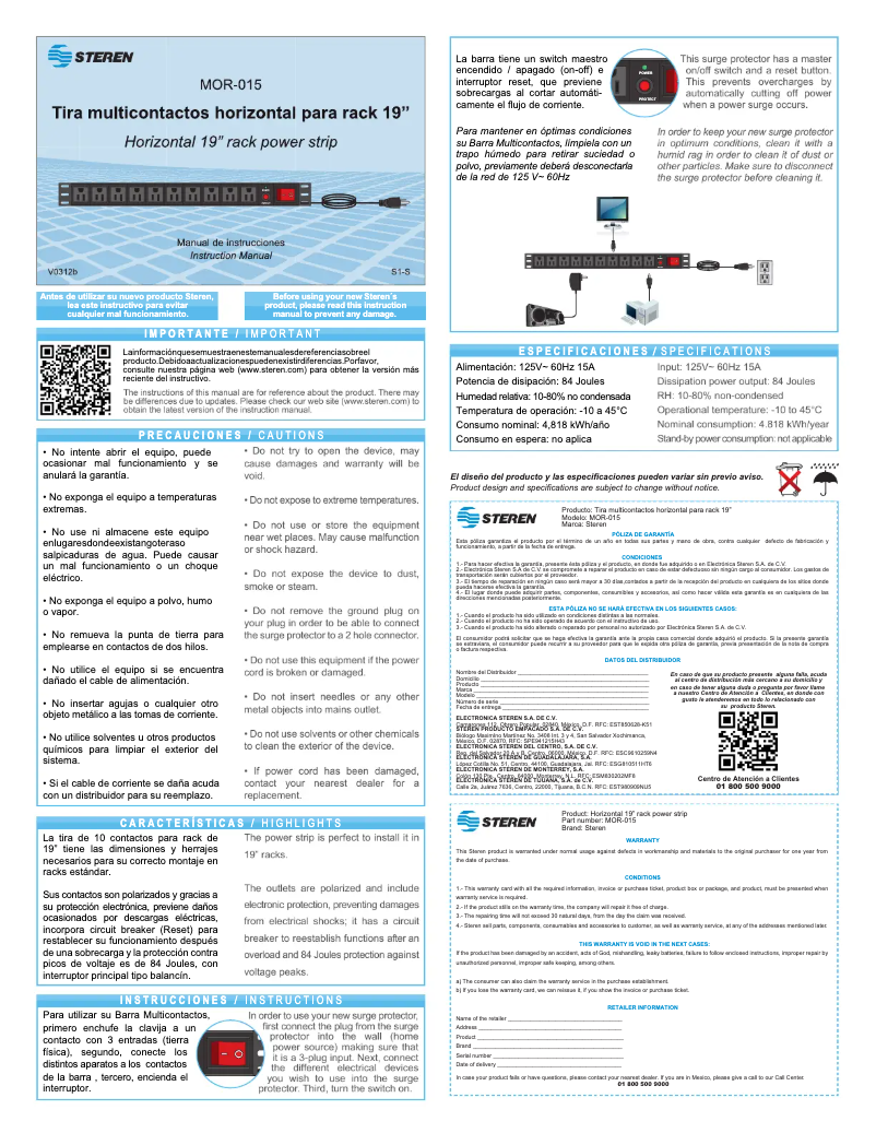 Page n°1 - Manuel utilisateur Steren MOR-015