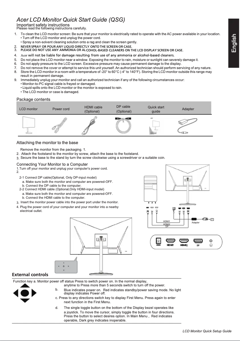 Page 1 de la notice Guide de démarrage rapide Acer XZ322QP