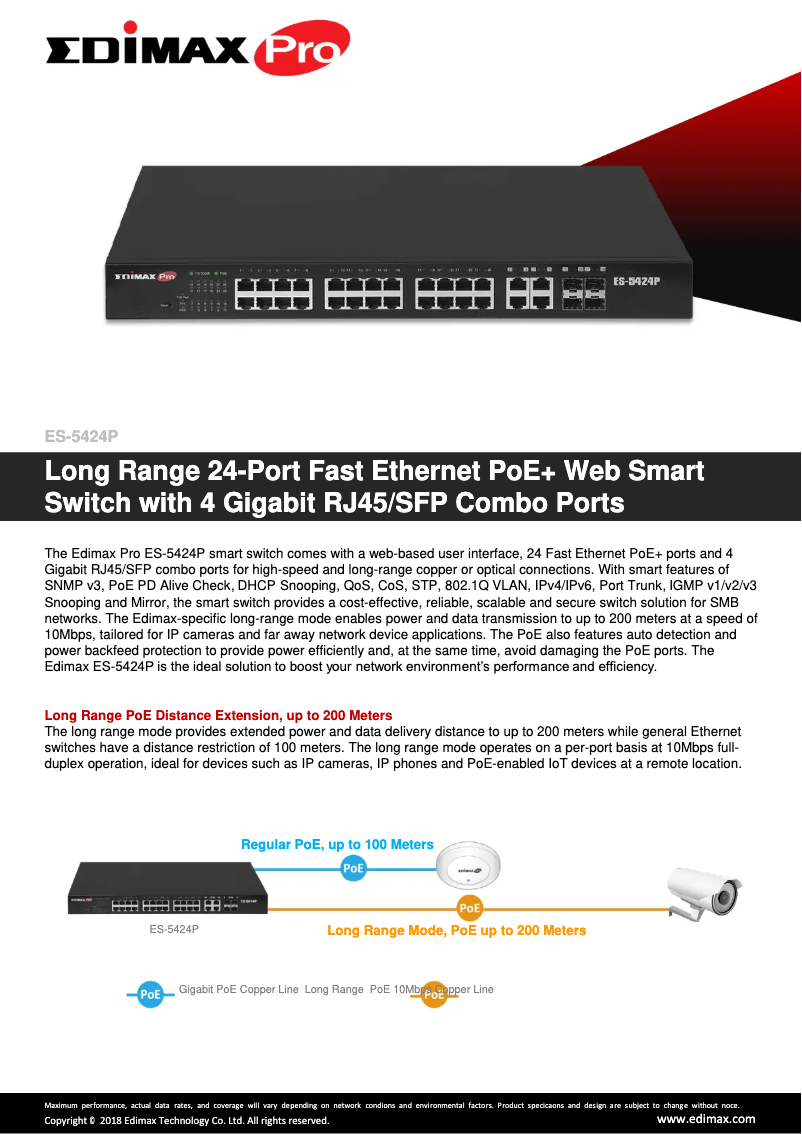 Page 1 de la notice Fiche technique Edimax ES-5424P
