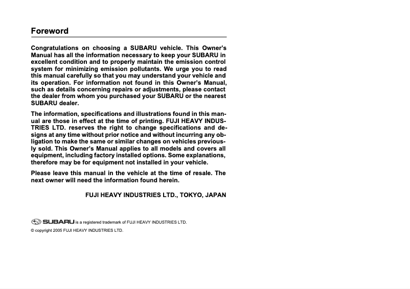 Image de la première page du manuel de l'appareil Outback (2006)