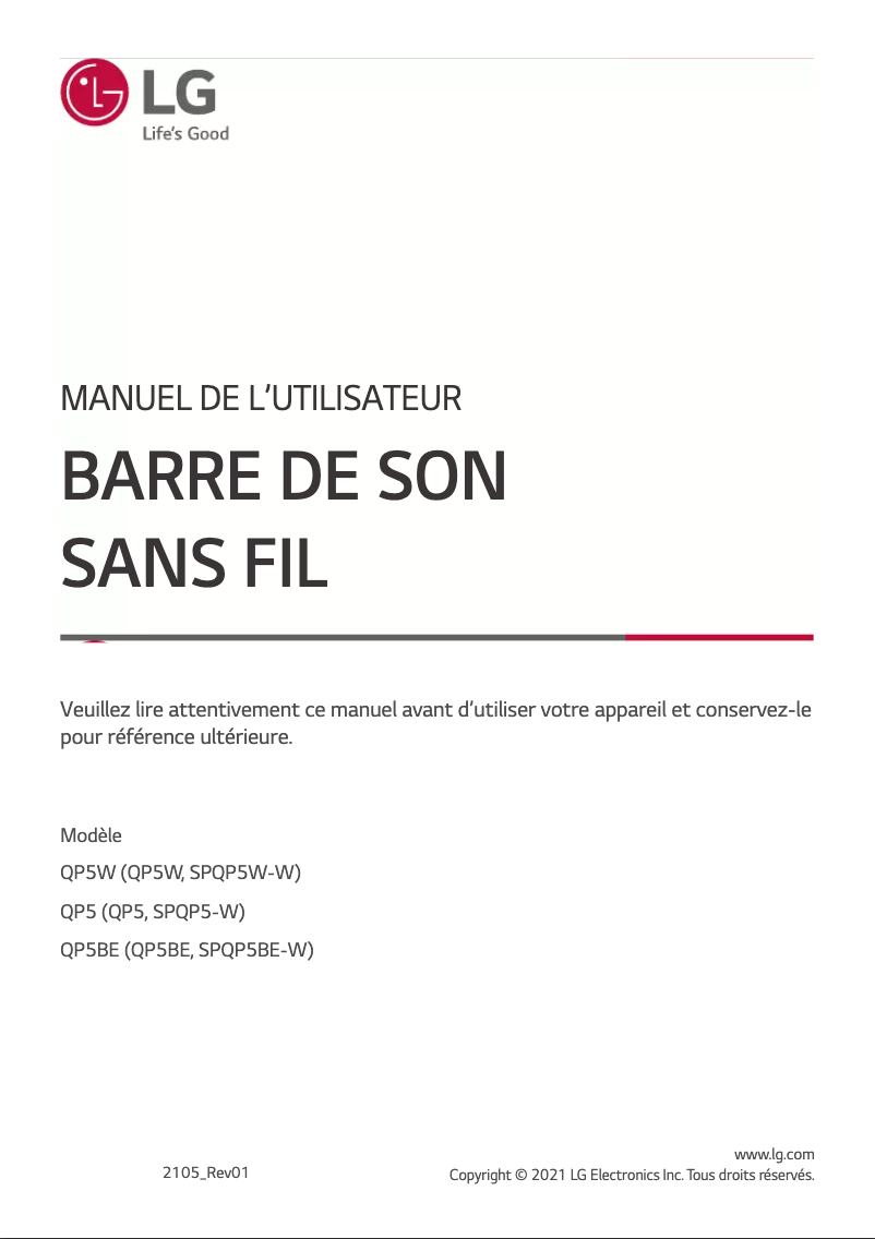 Page 1 de la notice Manuel utilisateur LG QP5