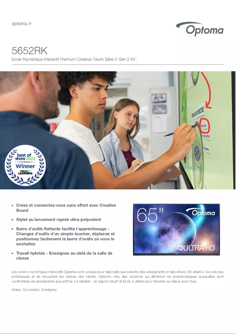 Page n°1 - Fiche technique Optoma 5652RK