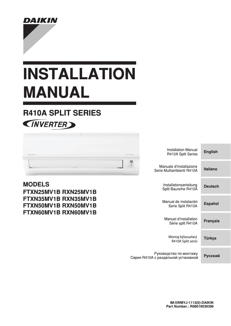 Page 1 de la notice Manuel utilisateur Daikin RXN60MV1B