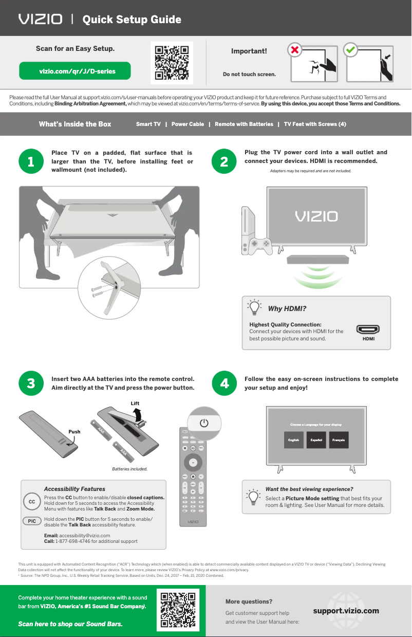 Página 1 del manual Guía de inicio rápido VIZIO D-Series D32F4-J01