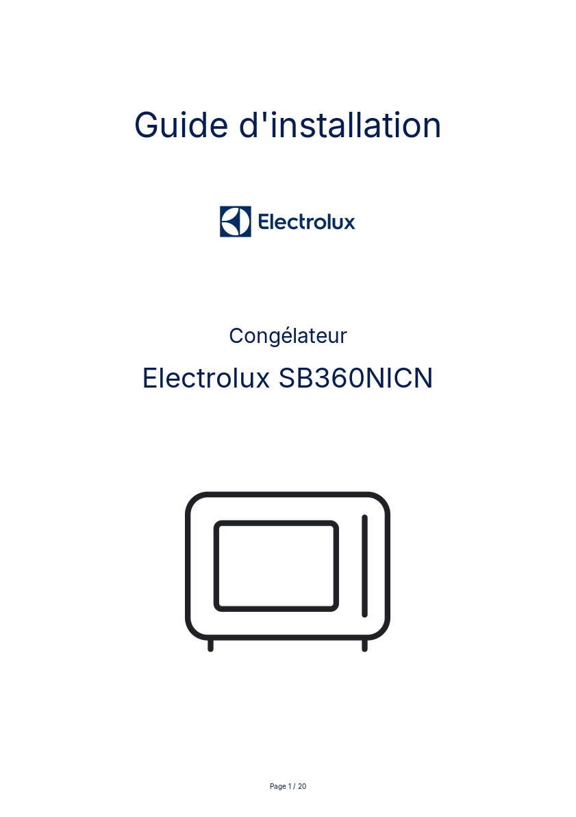 Page n°1 - Guide d'installation Electrolux SB360NICN