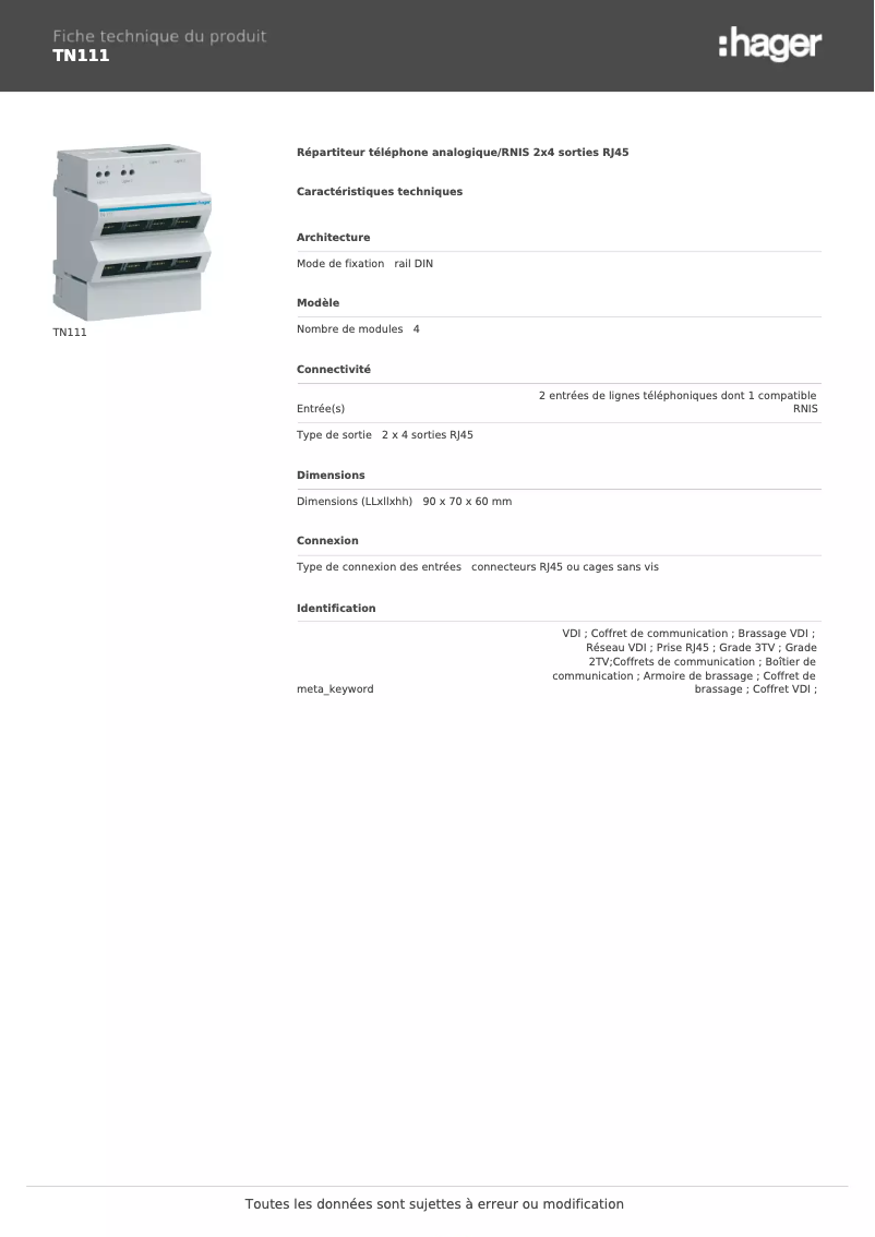 Image de la première page du manuel de l'appareil TN111