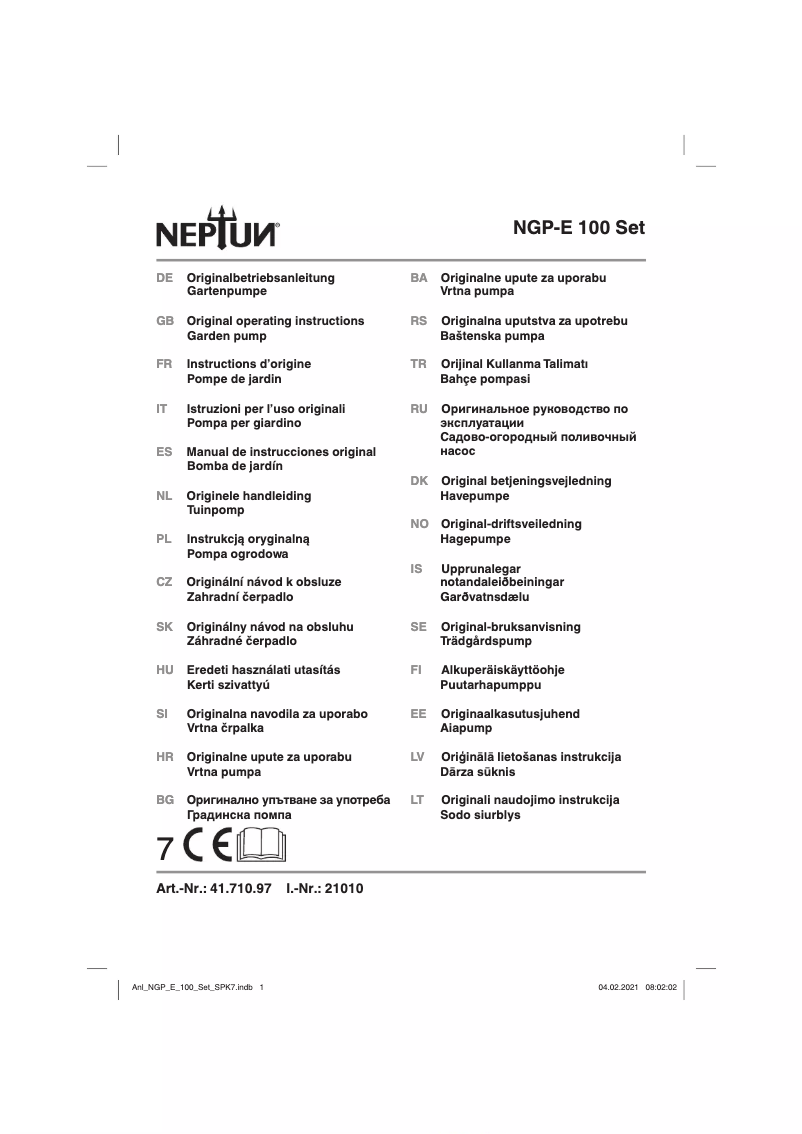 Image de la première page du manuel de l'appareil NGP-E 100 Set