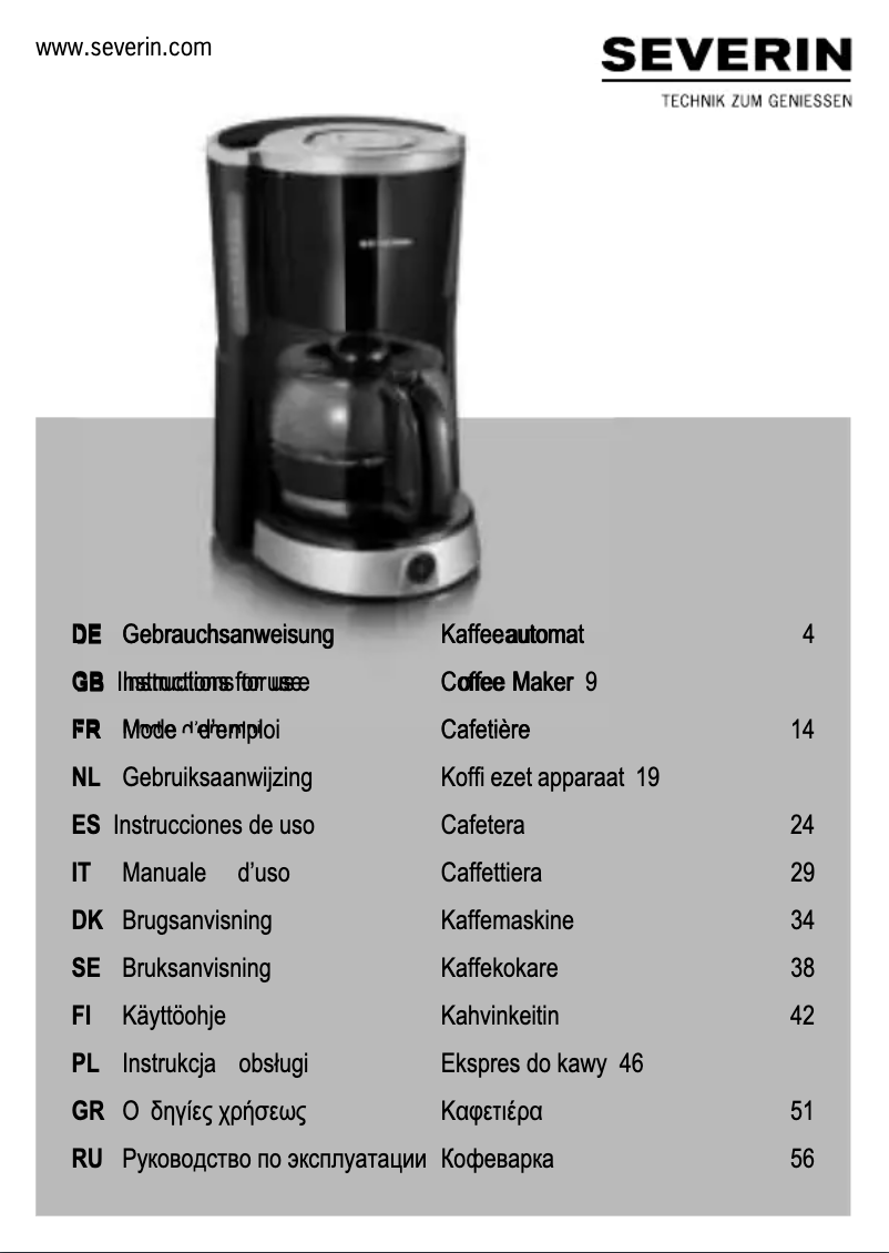 Page 1 de la notice Manuel utilisateur Severin KA 4496
