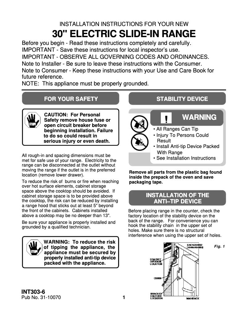 Page 1 of the manual Installation Guide GE JSP34BWBB