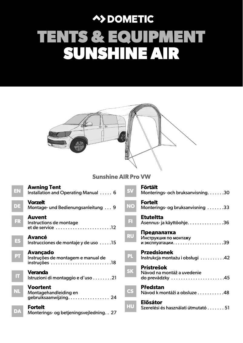 Página 1 del manual Manual de usuario Dometic Sunshine AIR Pro VW
