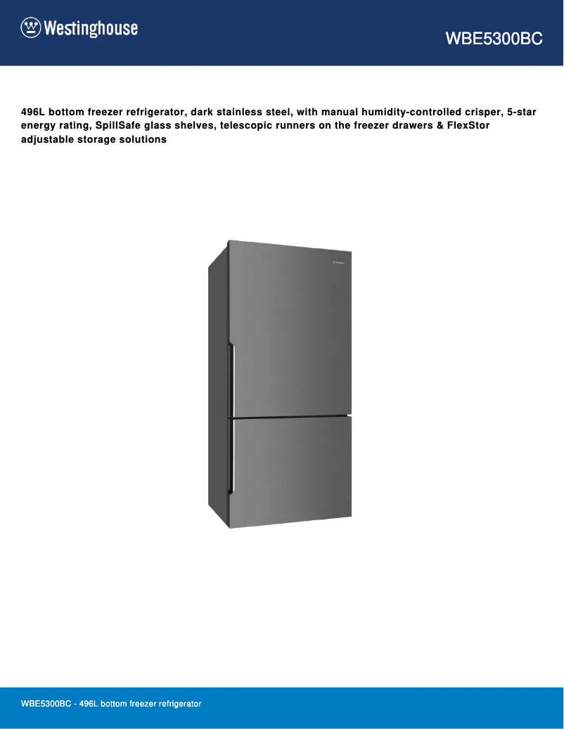 Page n°1 - Fiche technique Westinghouse WBE5300BC