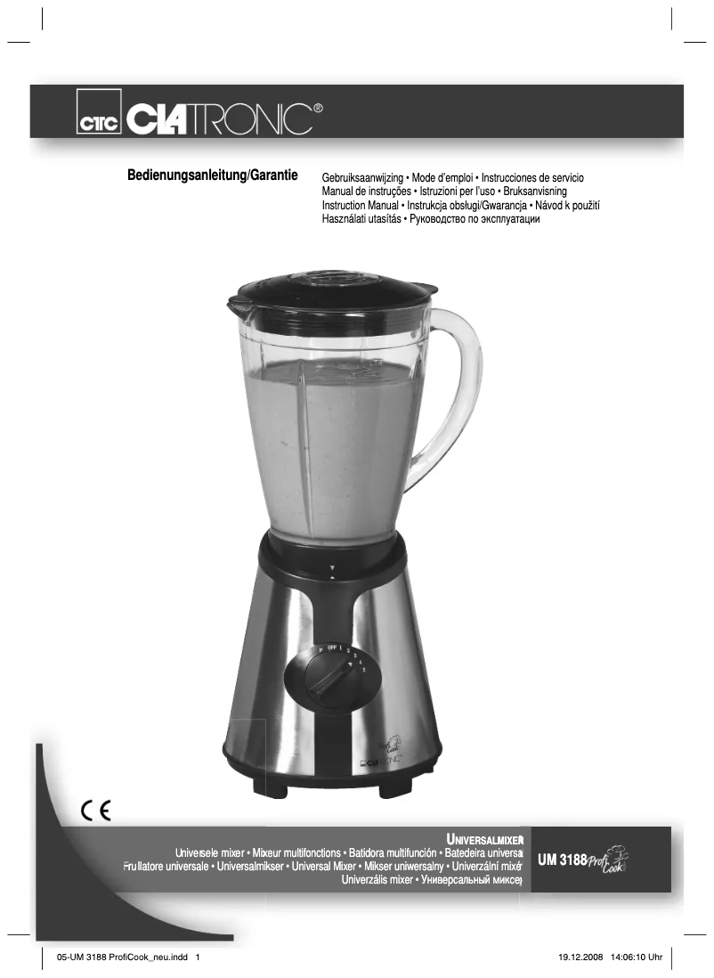 Page 1 de la notice Manuel utilisateur Clatronic UM 3188