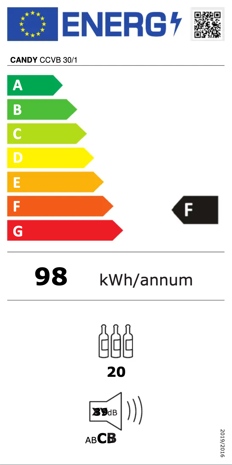 Page 1 de la notice Label énergétique Candy CCVB 30/1