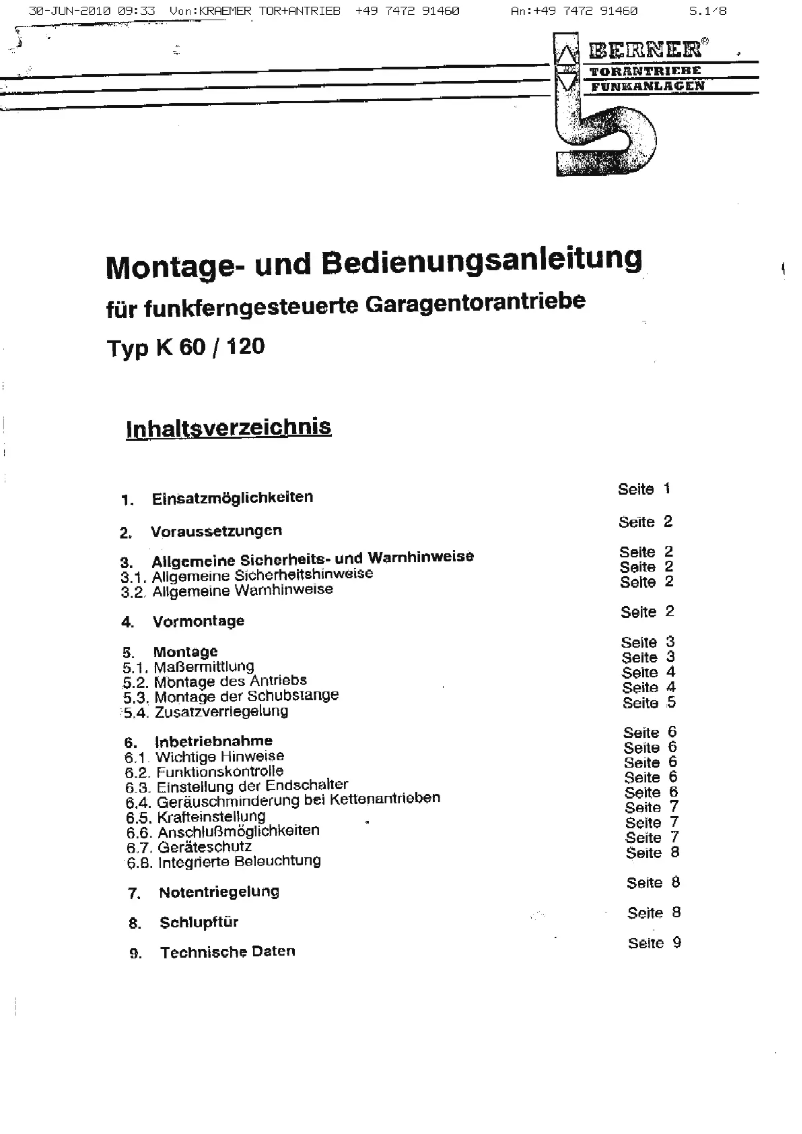 Page 1 de la notice Manuel utilisateur Berner K60