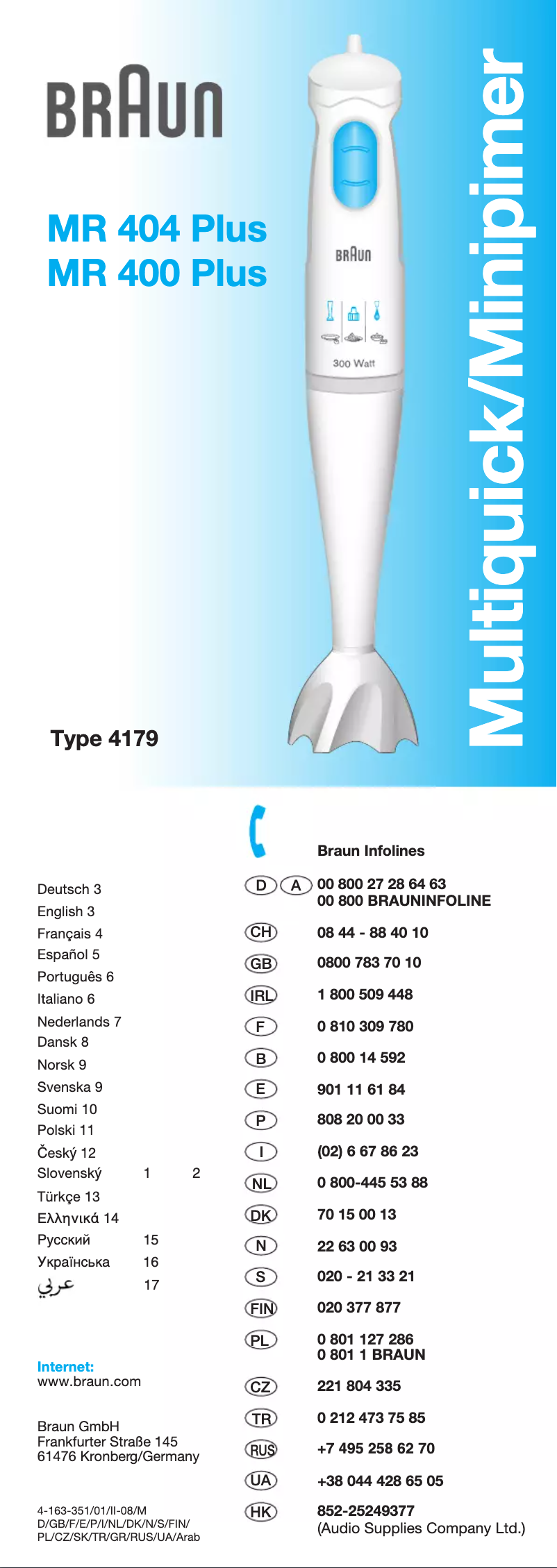 Page n°1 - Manuel utilisateur Braun Multiquick MR 400 plus