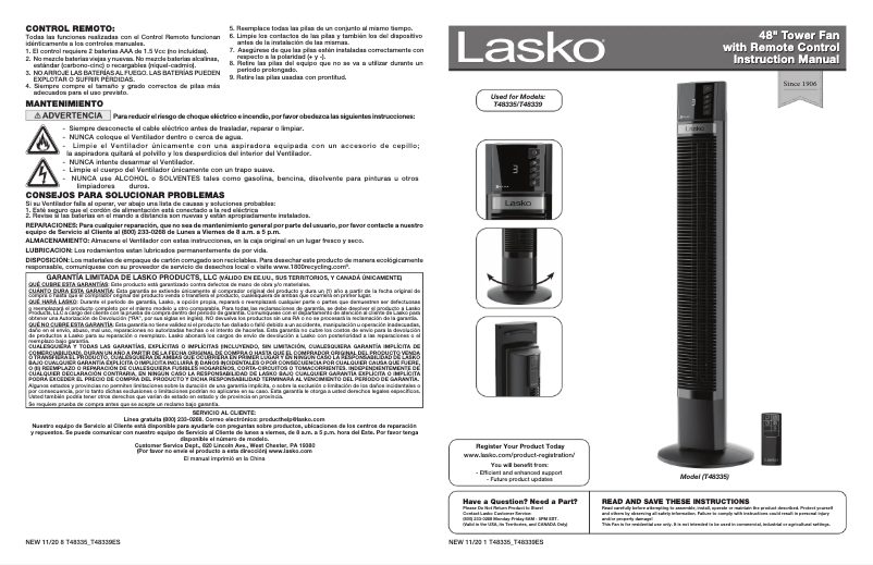 Página 1 del manual Manual de usuario Lasko Space-Saving Ultra Air T48339
