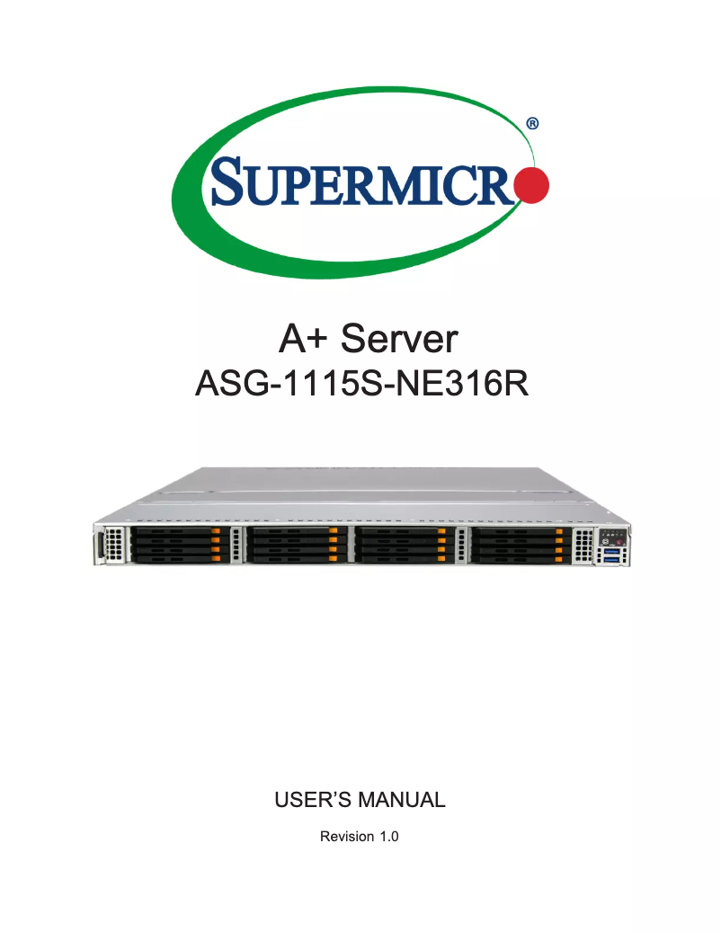 Page 1 de la notice Manuel utilisateur Supermicro SuperServer ASG-1115S-NE316R