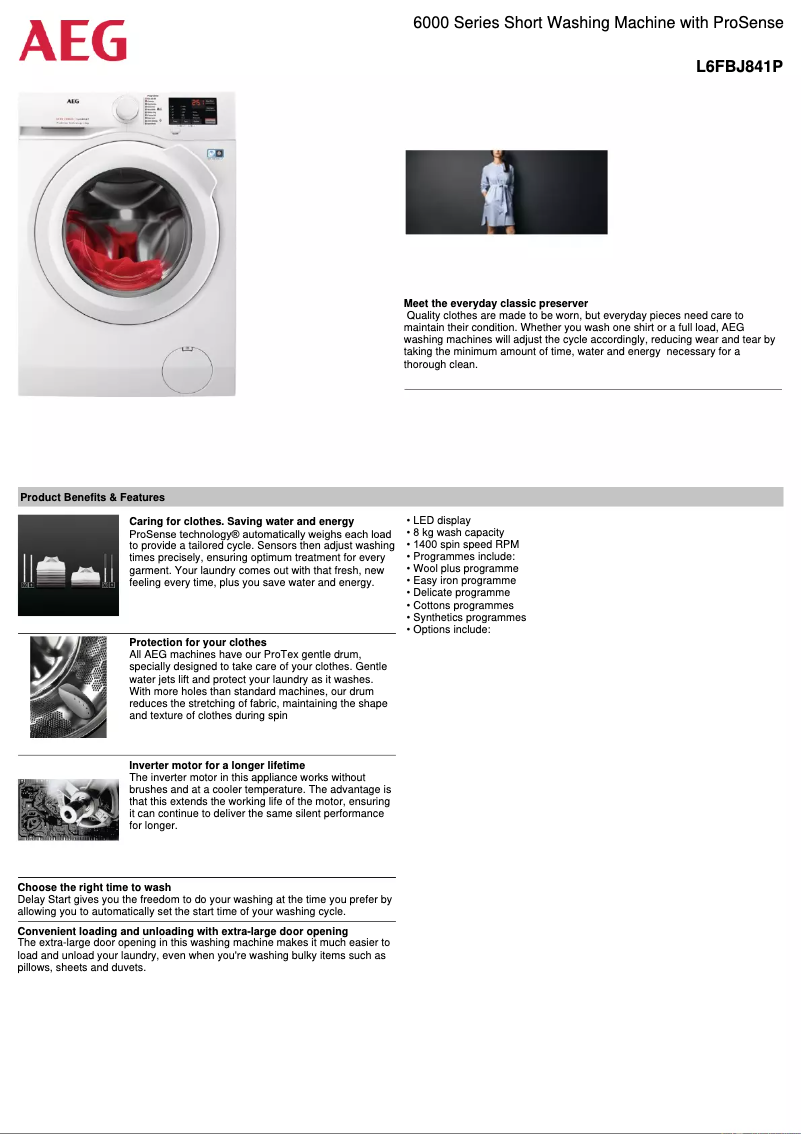 Page 1 de la notice Fiche technique AEG L6FBJ841P