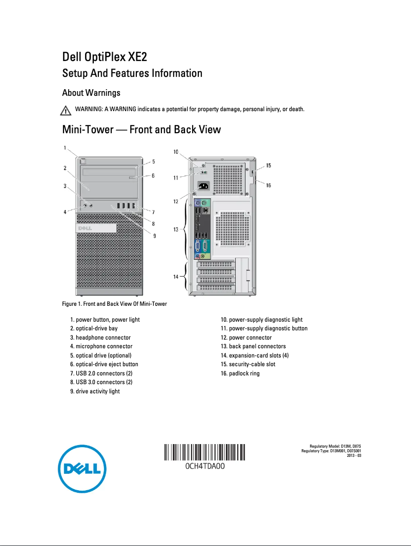 Page 1 de la notice Guide d'installation Dell OptiPlex XE2