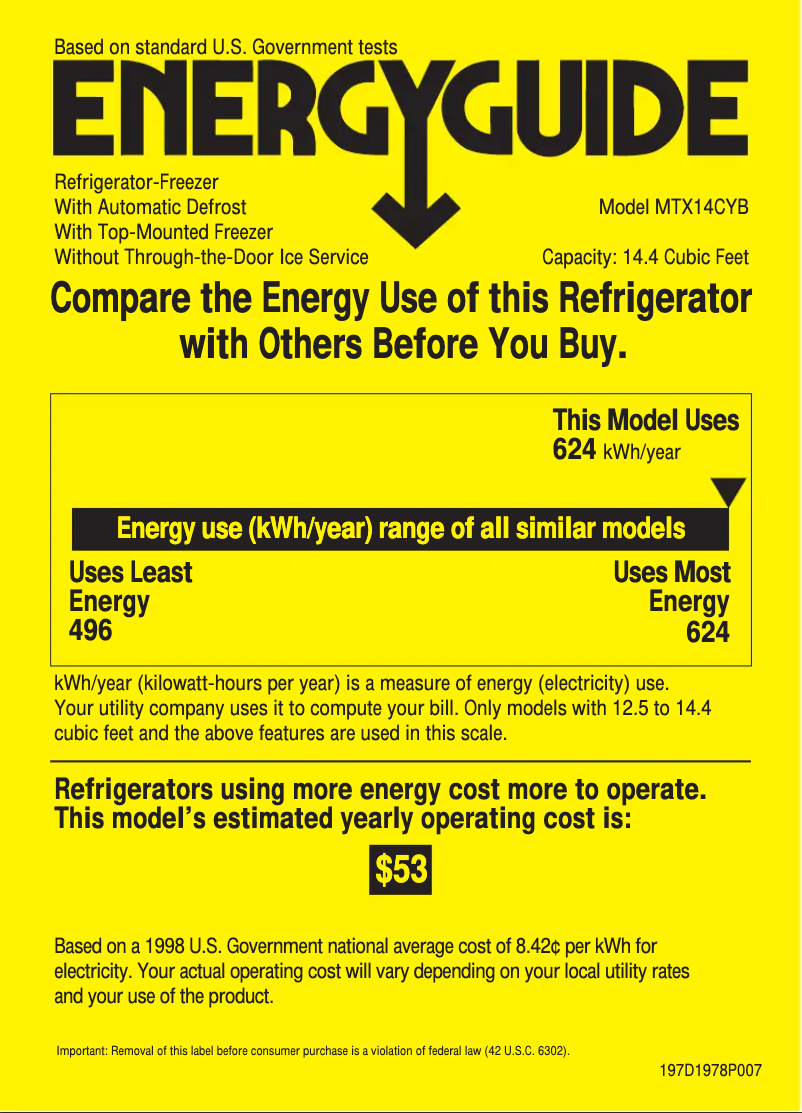 Page n°1 - Label énergétique RCA MTX14CYBWW