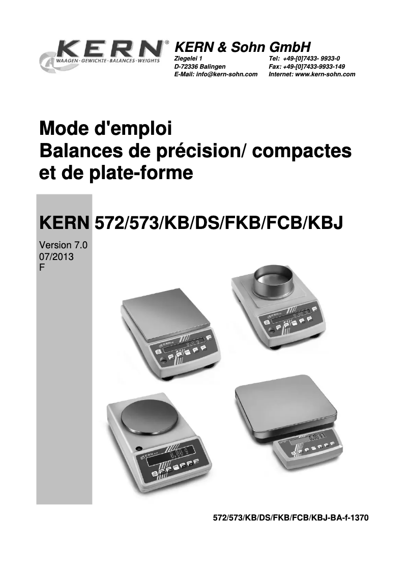 Page n°1 - Manuel utilisateur Kern 572-33