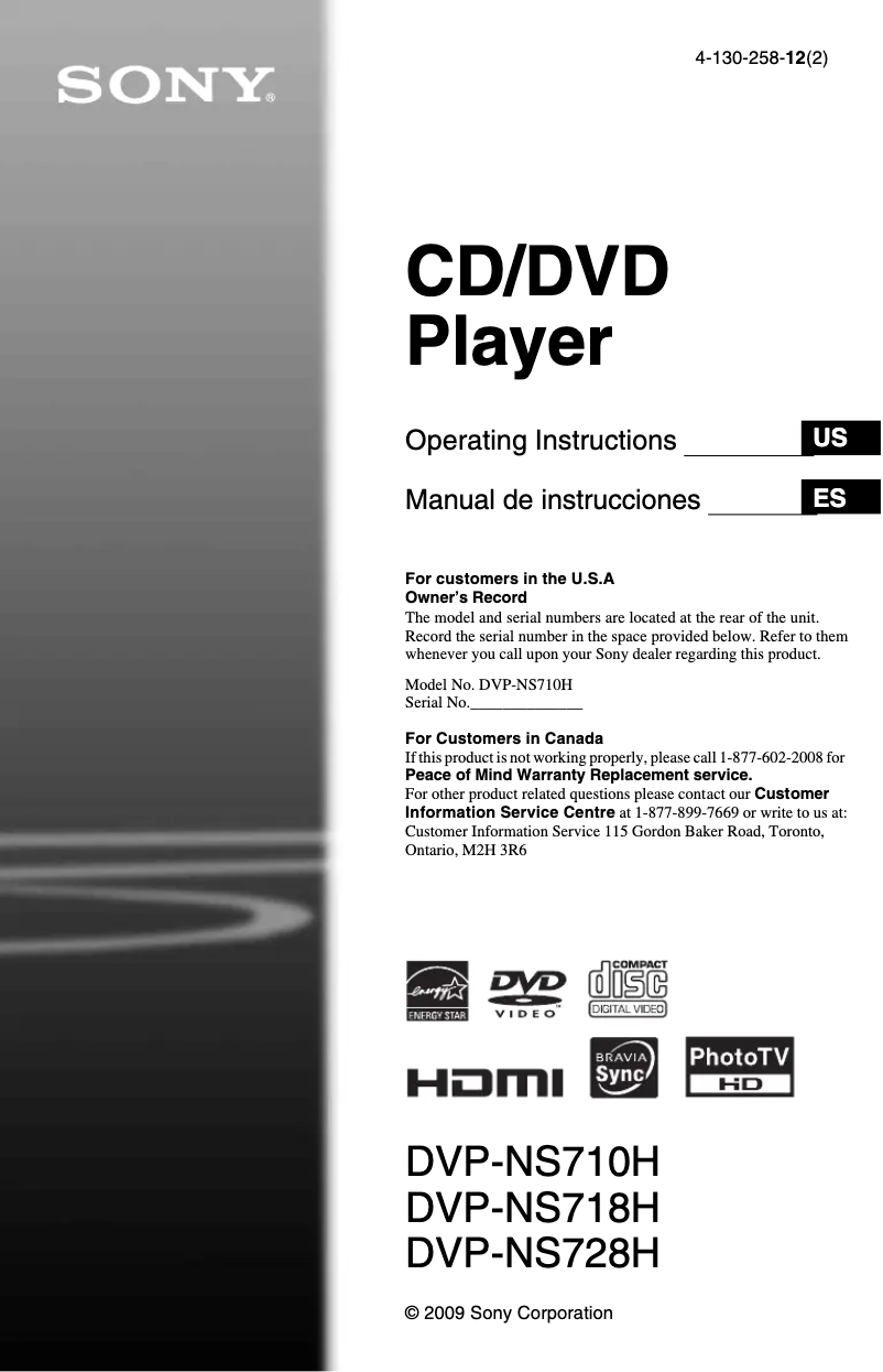Page n°1 - Manuel utilisateur Sony DVP-NS710H
